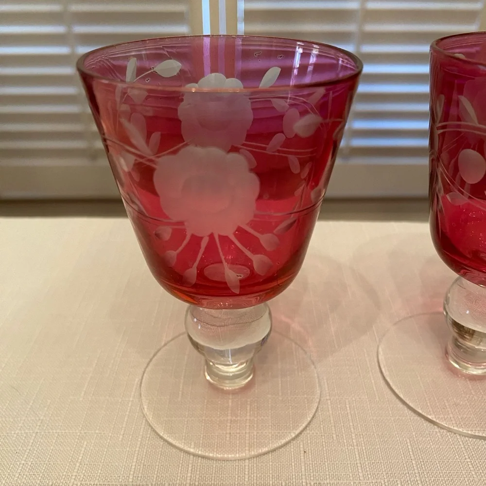 Antique Glastonbury Cranberry Cordial Glasses Set of 4